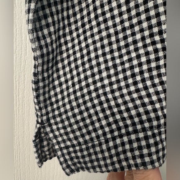 Eileen Fisher Puckered Organic Linen Gingham Mandarin Collar Short Sleeve Top - Picture 9 of 13